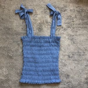 Anthropologie Blue Tie Strap Shirred Ruched Tube Top Blouse Size XS
